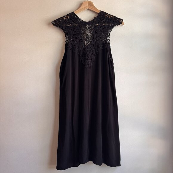 Francesca’s Blue Rain Black Crochet Bodice Mini Dress S Whimsigoth Fall Outfit - Picture 7 of 7